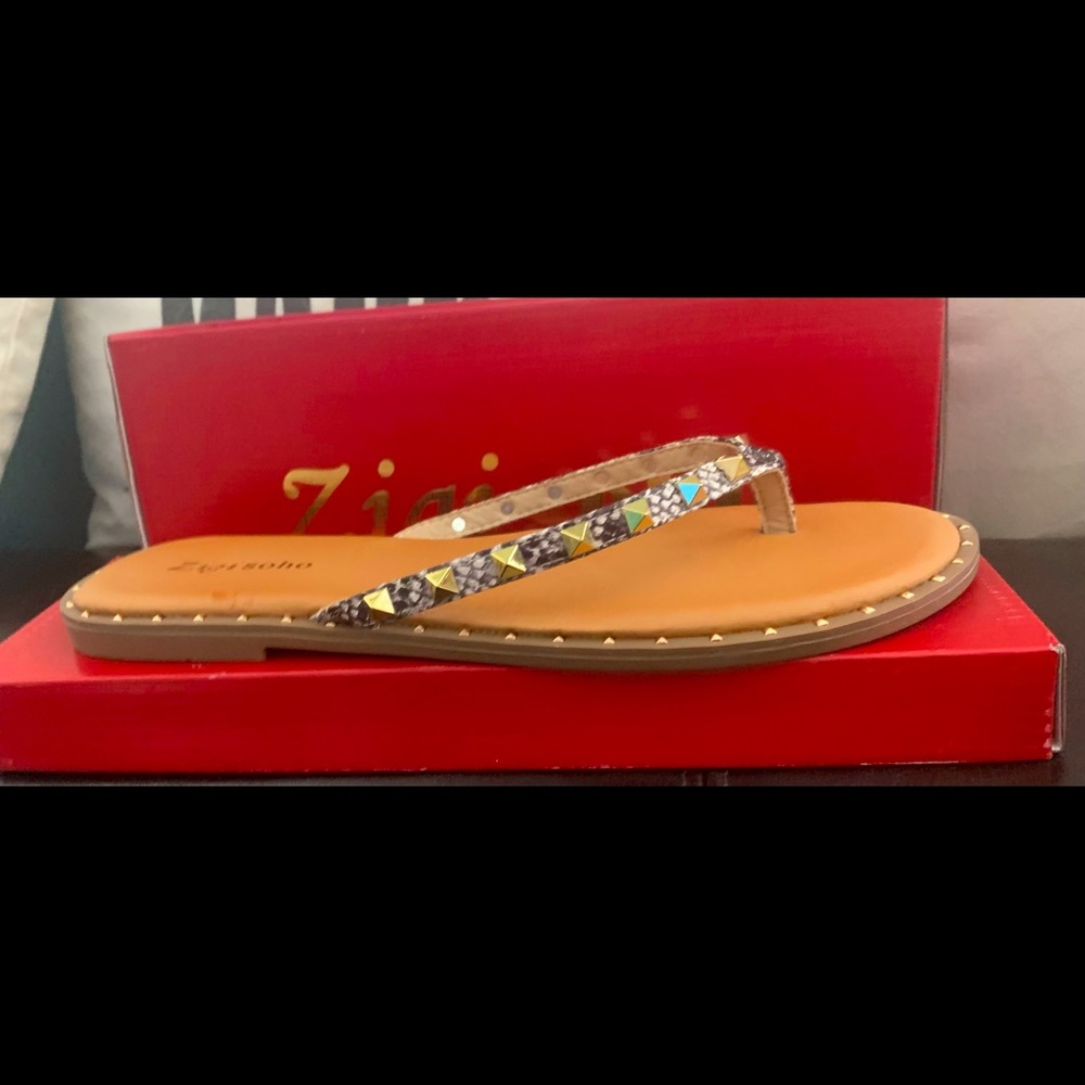 Zigi Soho Snakeskin and Stud Flip Flops. Brand New